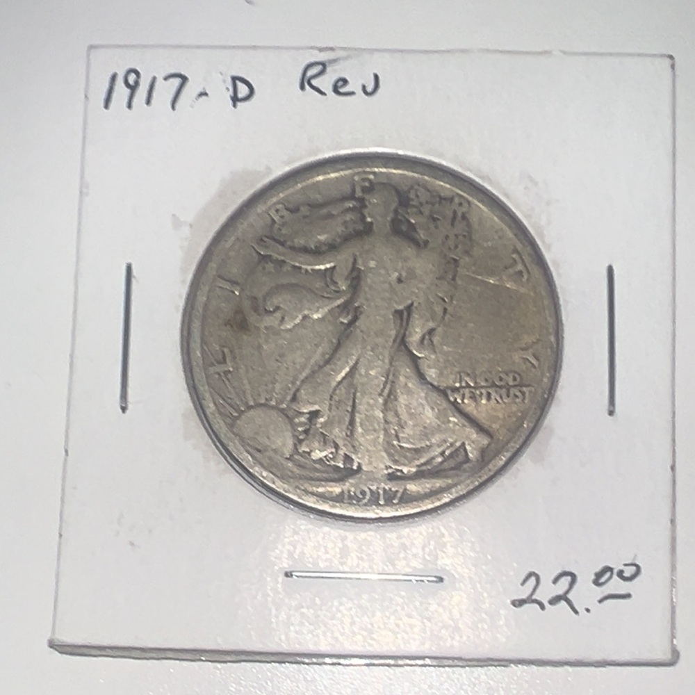 The 1917 walking Liberty half dollar. Mint error faded liberty coin